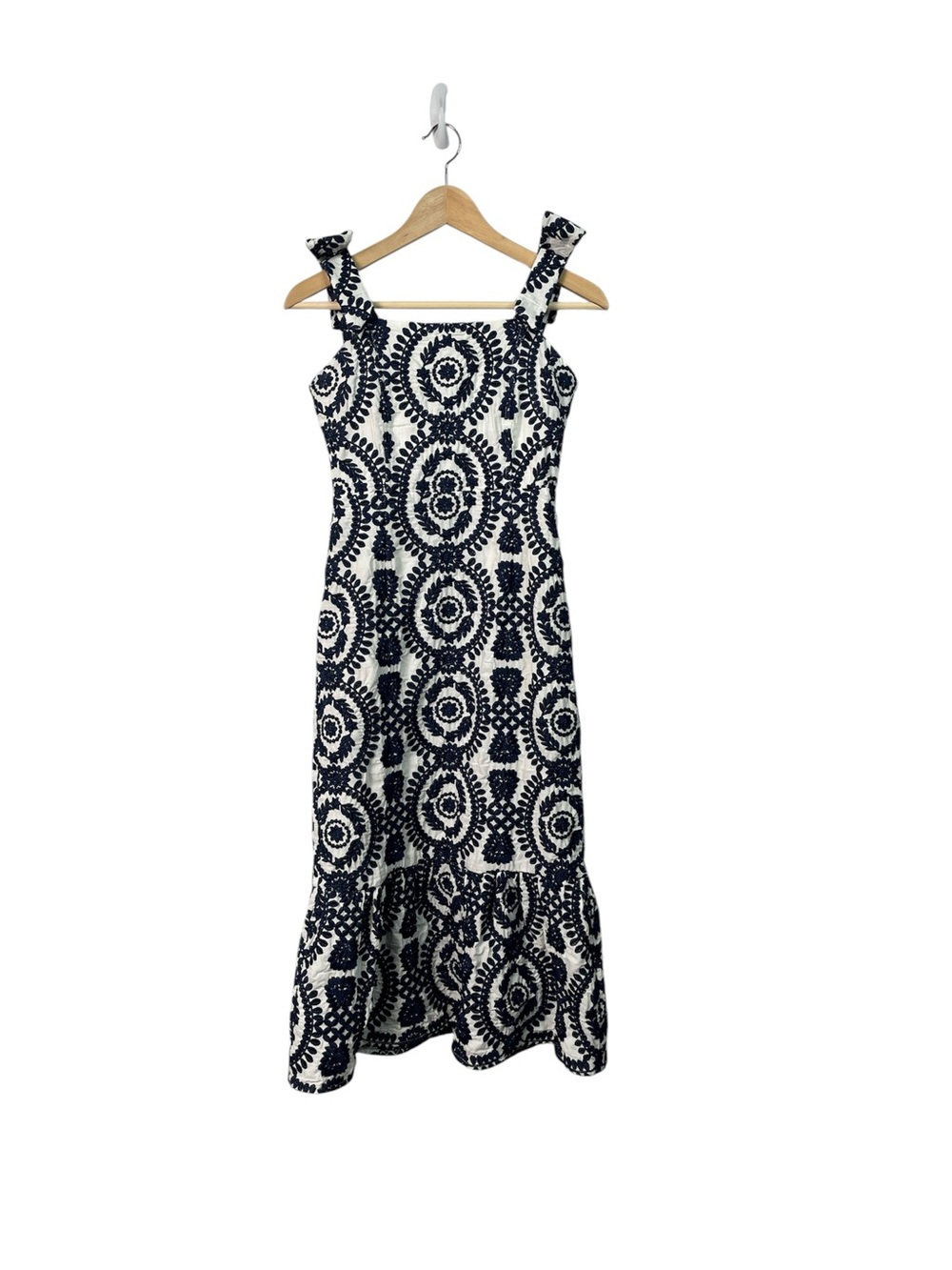 Adelyn Rae White Dress with Navy Embroidery